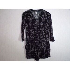 Old Navy Womens Short Romper Size XS Black White Floral Long Sleeve Pockets